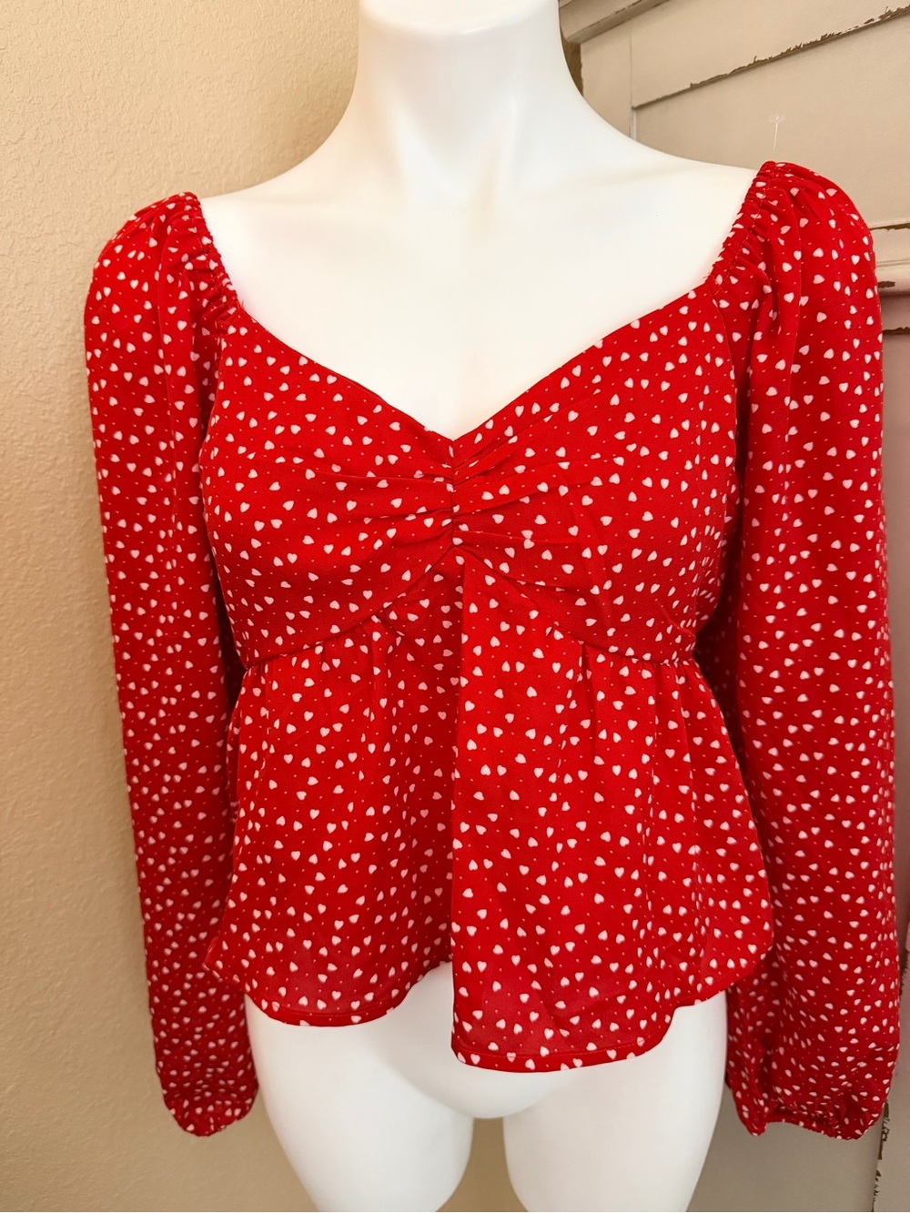 miami Red Heart-Print Peplum Blouse